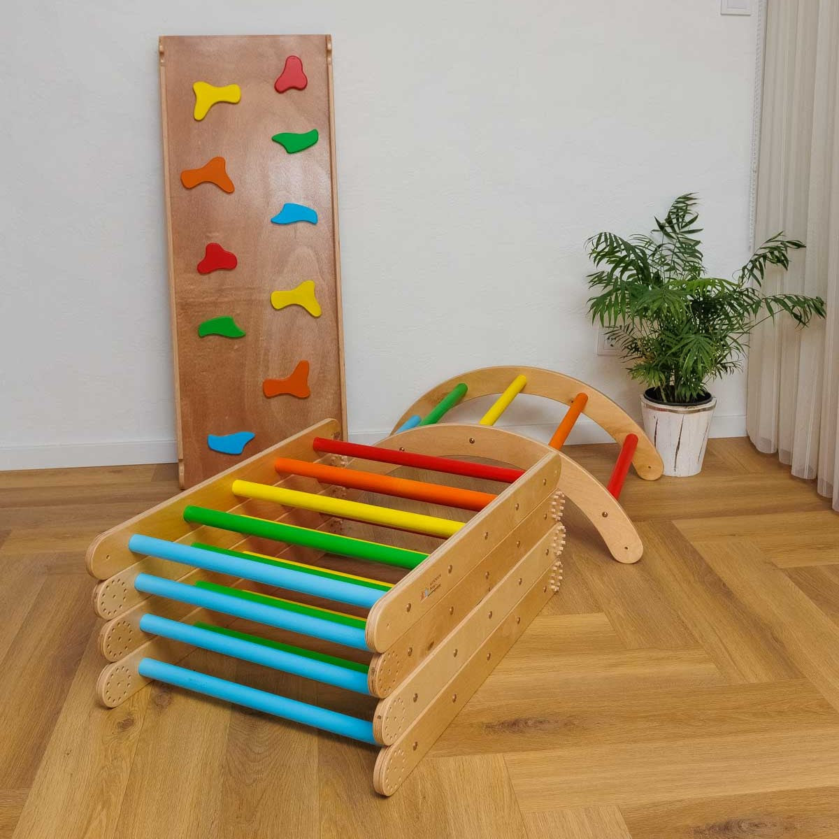 Modifiable Pikler Climbing Triangle 4 Modules with Double-Sided Ramp and Arch
