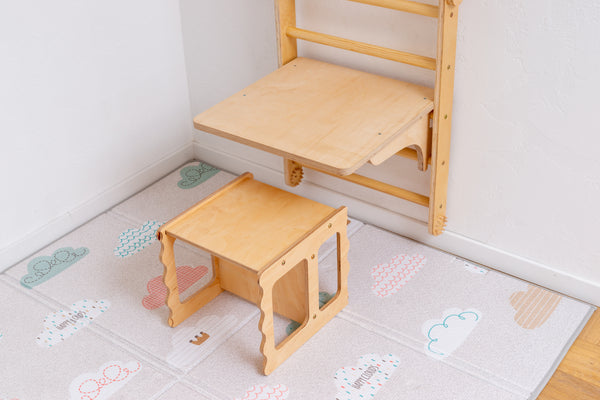 Swedish Wall with Gymnastic Rings, Table and Chair