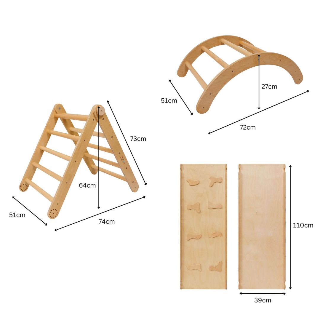Montessori Climbing Set 3-in-1 Pikler Triangle + Climbing Arch + Double Sided Ramp